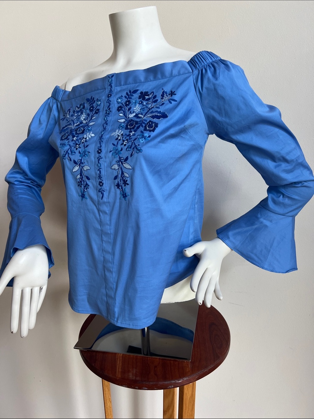Express peasant embroidered Off-Shoulder Blue boho festival Top
